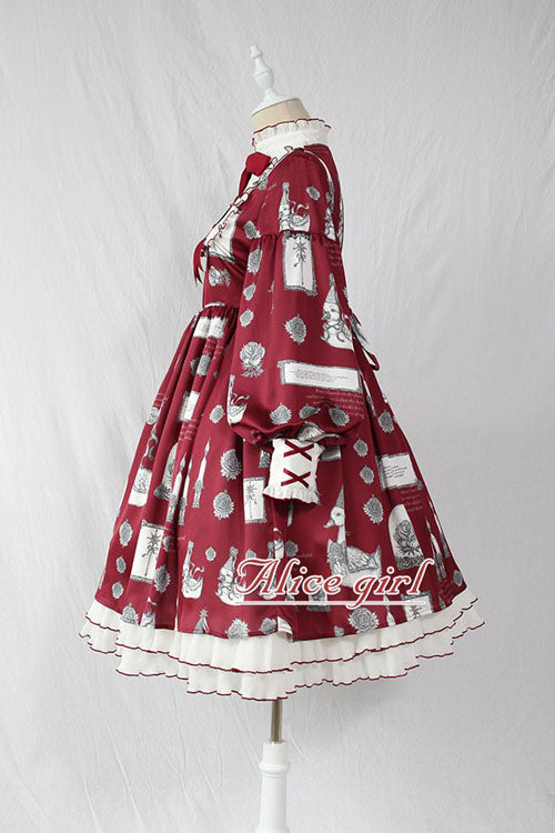 Christian Pious Duck Print Long Sleeves Bowknot Sweet Lolita OP Dress