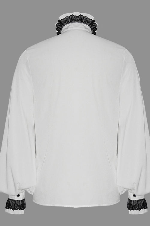 White Chiffon Hand Embroidered Mens Gothic Blouse