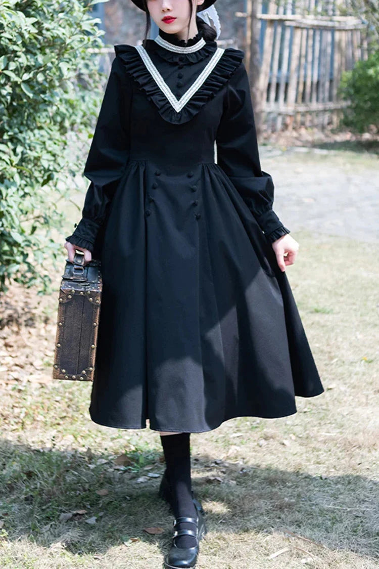 Black Olivia Autumn Winter Stand Collar Long Sleeves Gothic Lolita Dress