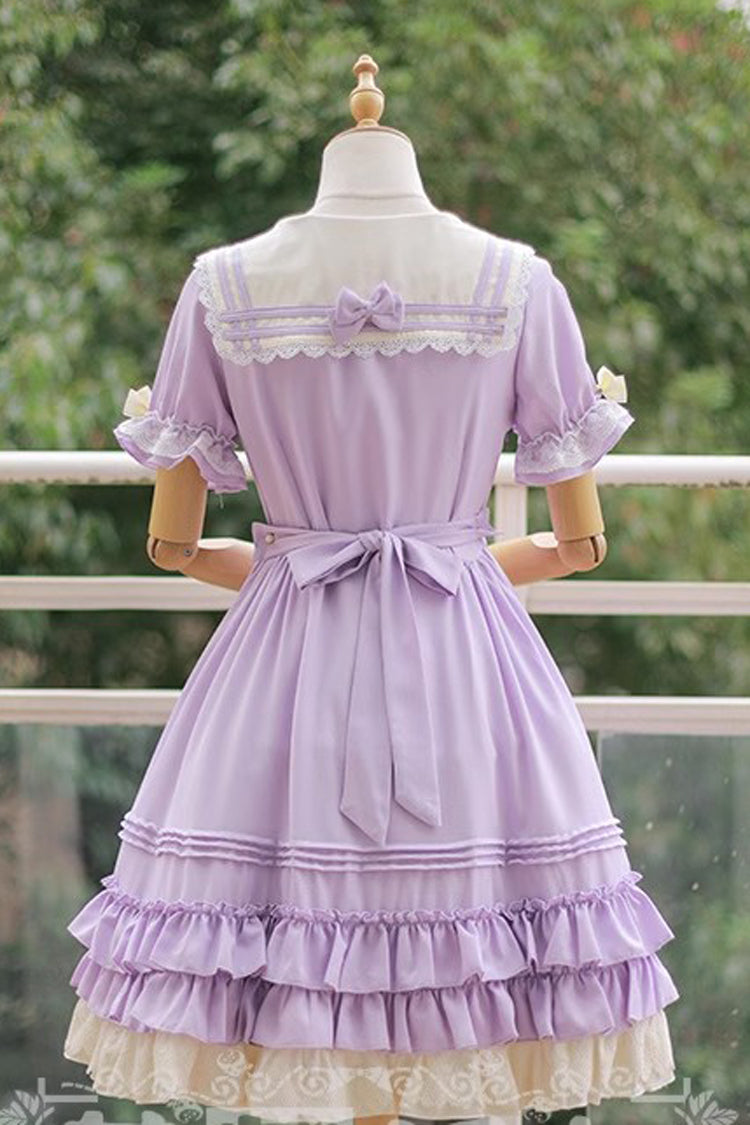 Rhine River Navy Style Short Sleeves Bowknot Sweet Lolita Dress 4 Colors