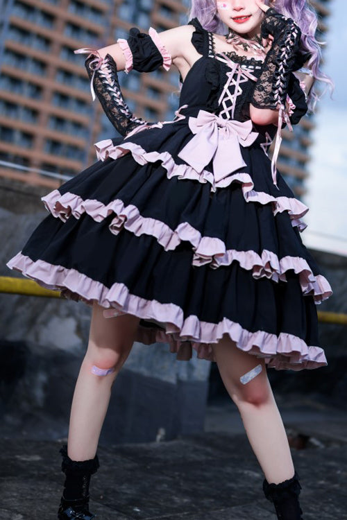 Black Multi-Layer Ruffled Ballet Sweet Lolita JSK Dress