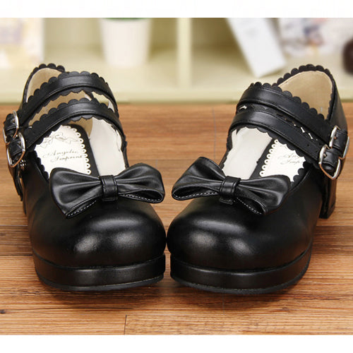 Double Buckle Bowknot Sweet Lolita Shoes