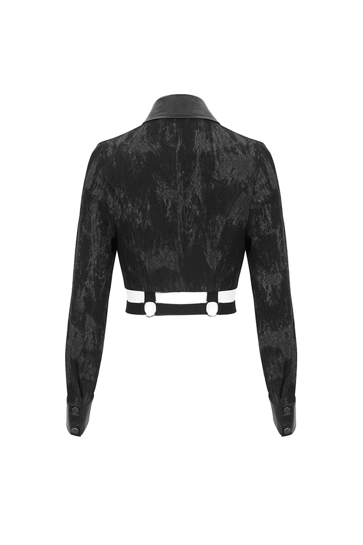 Black Turn Down Collar Cutout Long Sleeves Studded Women's Punk Shirt