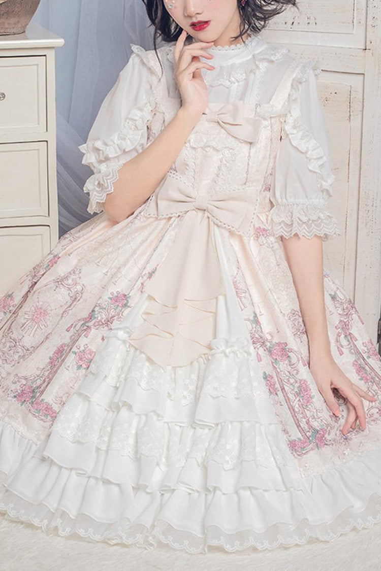 Headbow Ruffled Princess Crown Print Cardigan Sweet Lolita JSK Tiered Dress