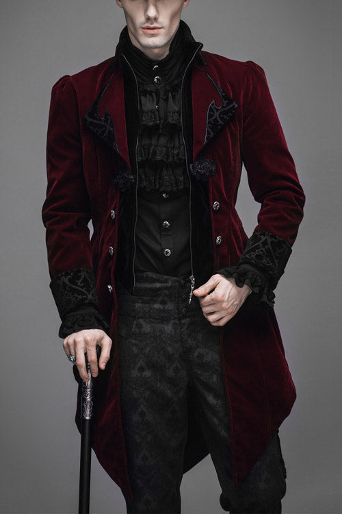 Wine Formal Party Turn Down Collar Long Sleeves Mens Gothic Swallowtail Coat