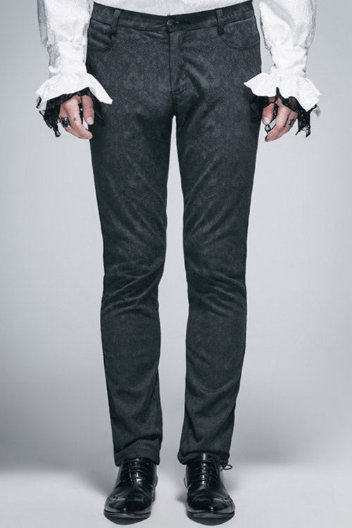Black Side Braided Strap Gothic Jacquard Trousers