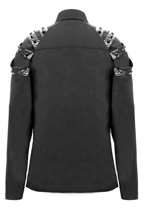 Black Long Sleeve Shoulder Zipper Mens Punk Blouse