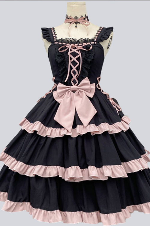 Black Multi-Layer Ruffled Ballet Sweet Lolita JSK Dress