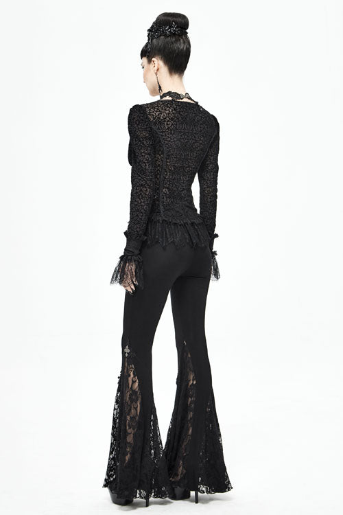 Black Cross Knit Lace Bell Gothic Womens Pants