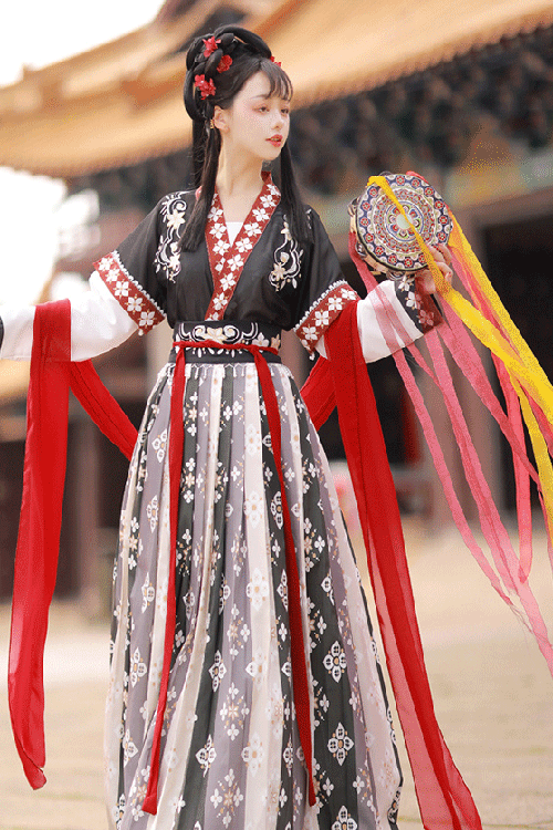 Ancient Tang Dynasty Embroidery Printing Sweet Hanfu Dress