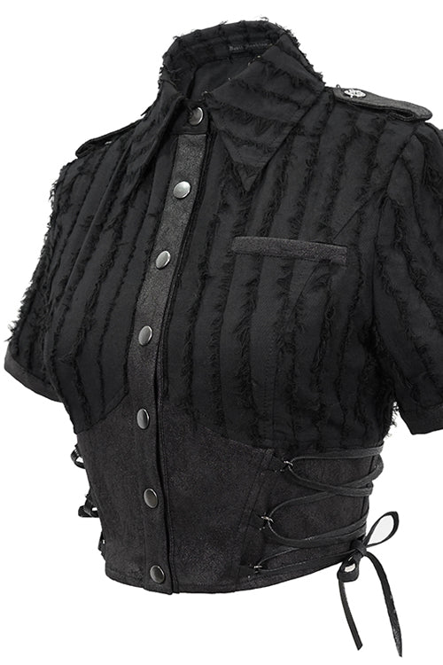 Schwarze zerfetzte Punk-Bluse für Damen mit kurzen Ärmeln
