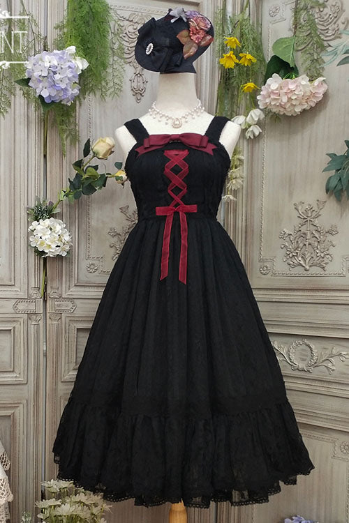 Black Solid Color Elegant Vintage Rose Multi-Layer Embroidery Ruffled Sweet Lolita JSK Dress