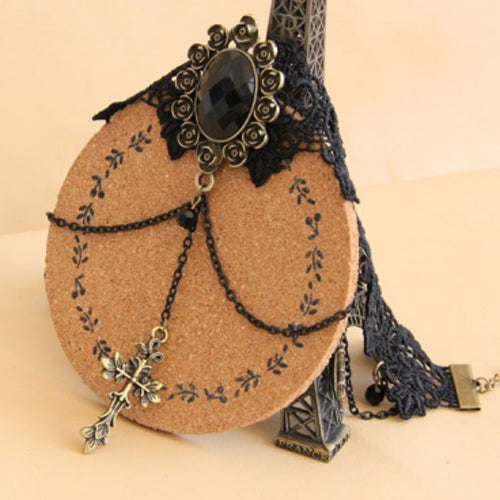 Black Retro Exaggerated Cross Collar Harajuku Style Lace Gothic Lolita Necklace