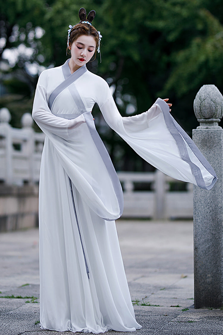 白いシンプルな中国風の甘い漢服ドレス