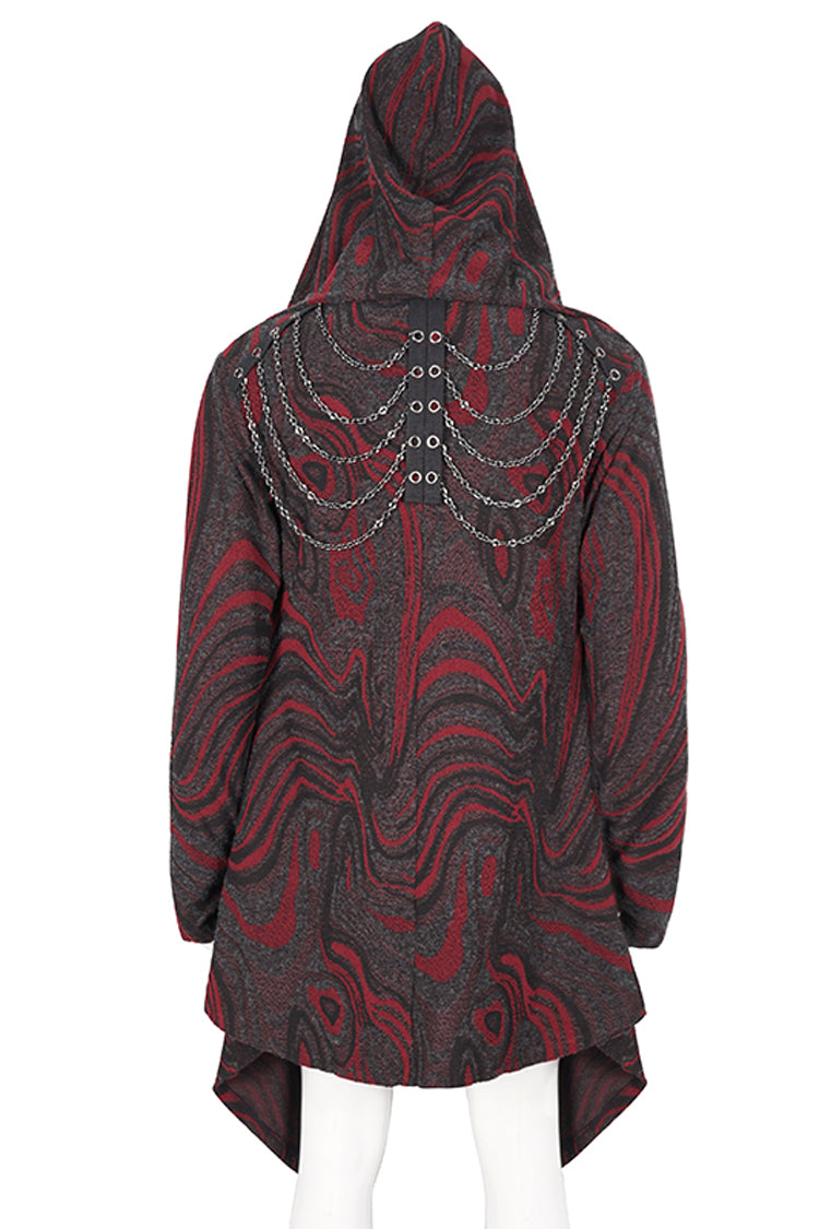 Red Irregular Multi Chain Men's Gothic Coat With Hood