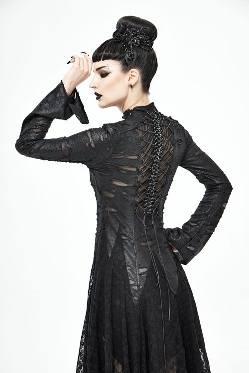 Black Dragon Spine Hole Decoration Long Sleeves Gothic Dress