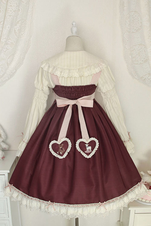Wine Sheep & Bear Print Alice Girl Bowknot Ruffled Sweet Lolita JSK Dress