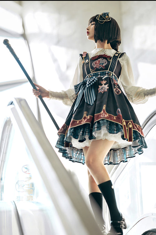Black Vintage College Badge Print Sweet Lolita JSK Dress