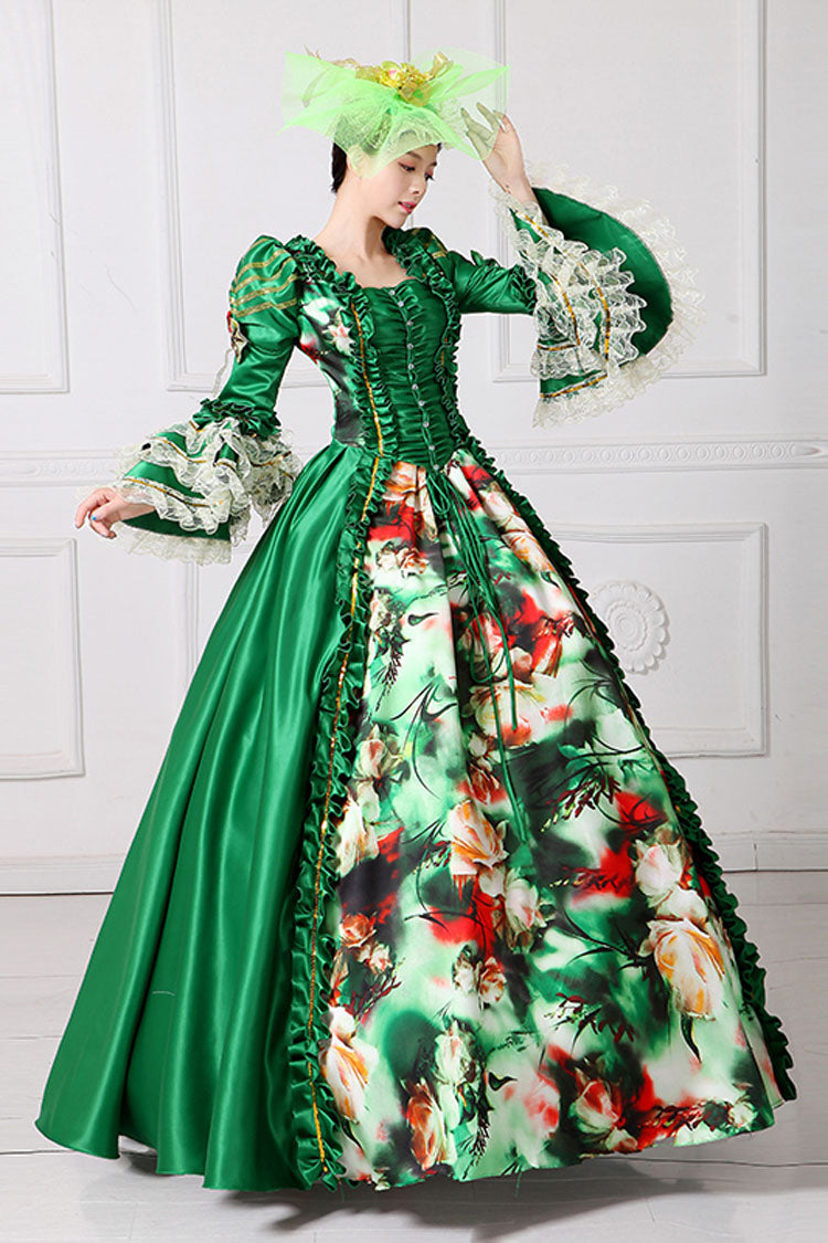 Half Sleeves Multi-Layer Trumpet Sleeves High Waisted Floral Print Victorian Lolita Prom Dress