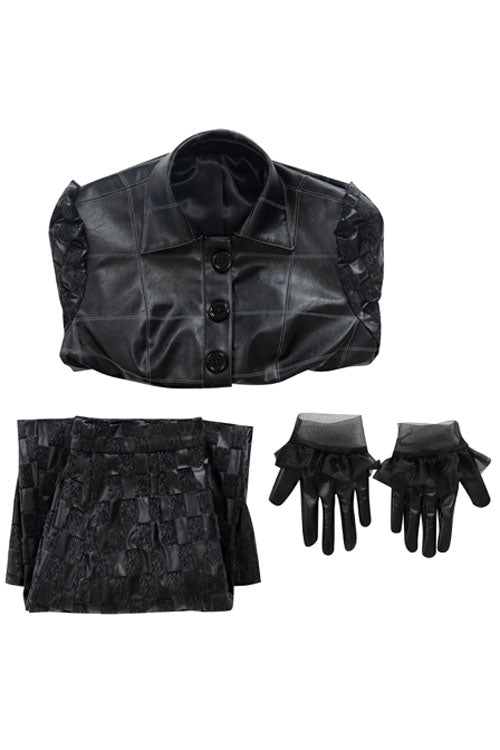 Cruella Black Leather Skirt Suit Halloween Cosplay Costume Full Set