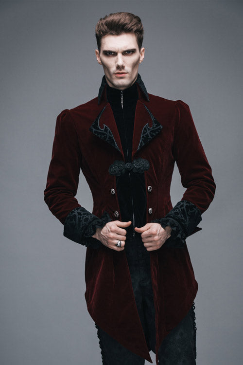 Wine Formal Party Turn Down Collar Long Sleeves Mens Gothic Swallowtail Coat