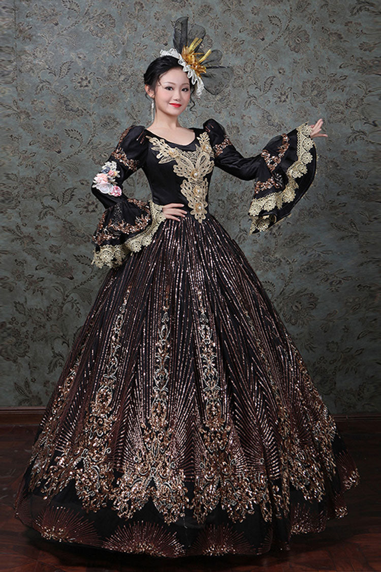 Hime Sleeves High Waisted Three Dimensional Hollow Embroidery Floral Print Ruffled Multi-Layer Victorian Lolita Prom Dress