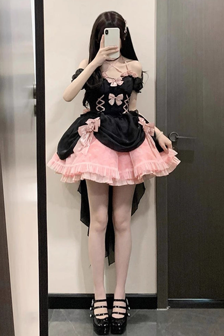 Black/Pink Multi-layer Hanayome Bowknot Fishbone Elegant Princess Sweet Lolita Jsk Dress