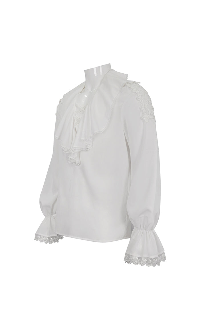 White Ruffled Collar Puff Sleeved Men's Gothic Shirt