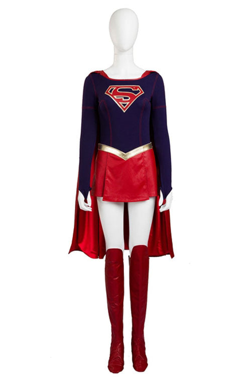 Supergirl Kara Zor-El Halloween Cosplay Costume Navy Blue Bodysuit