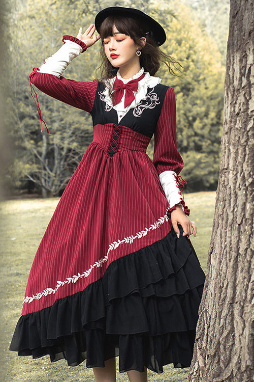Red Chest Embroidered Side Cardigan Classic Lolita OP Dress