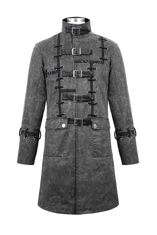 Gray Wasteland Punk Square Matching Faded Mens Long Coat