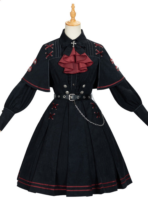 Schwarzes Hemd- und Rockset im Militärstil der Punishment Execution Officer-Serie, Gothic-Lolita-Kleid