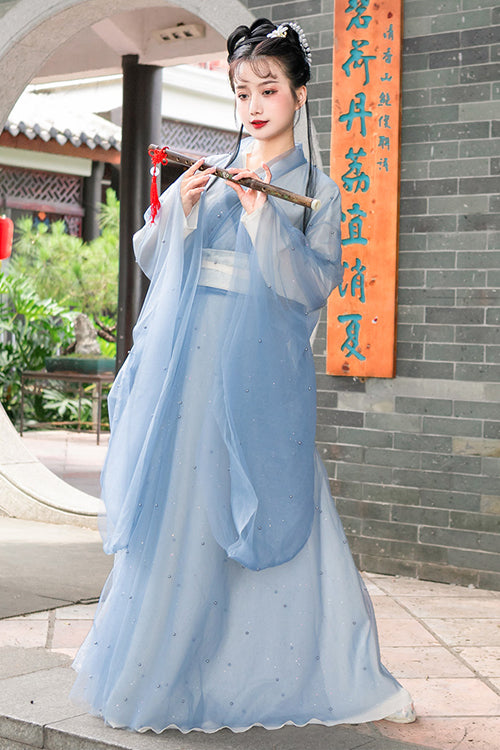 Blue Chinese Style School Sweet Hanfu Dress