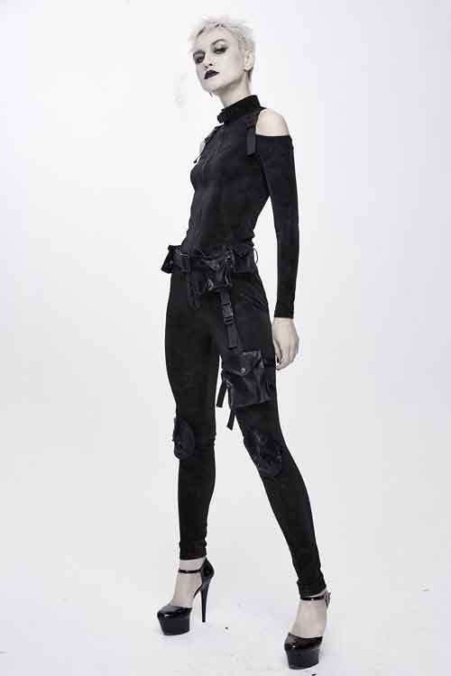 Dark Pattern Punk Stretchy Fitted Womens Pants With Bags