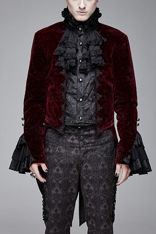Lotus Leaf Corsage Collar False Two Piece Mens Red Gothic Swallow Tailed Coats