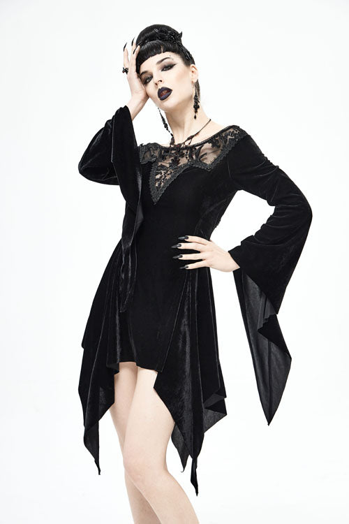 Black Off The Shoulder Hollow Out Irregular Long Sleeves Gothic Dress