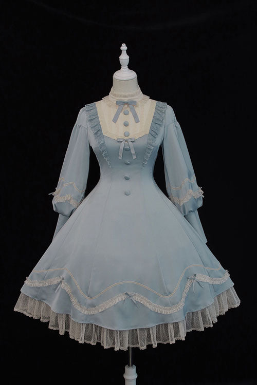 Alice Girl Andrea Solid Bowknot Long Sleeves Ruffled Sweet Lolita OP Dress 3 Colors