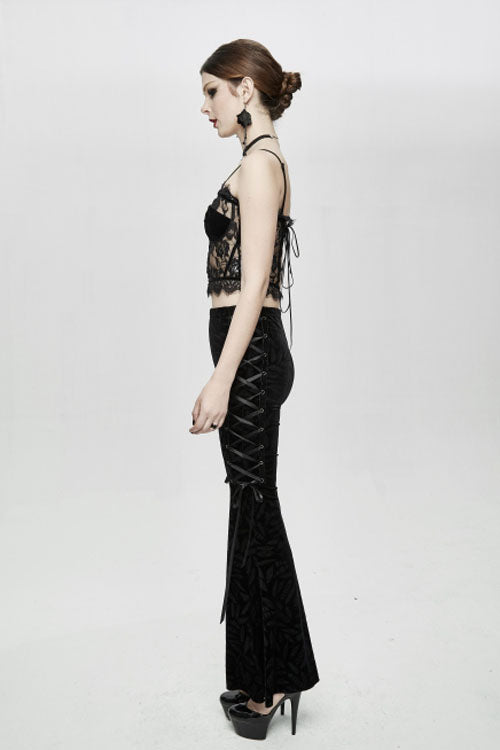 Black Adjustable Flocking Ribbons Decorated Lace Halter Gothic Corset