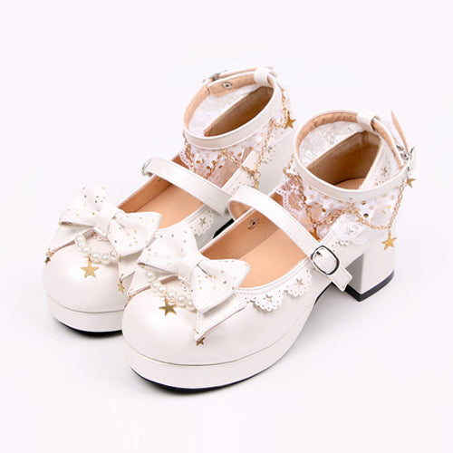 Stars Pendants Bowknot Lace Classic Lolita Heel Shoes