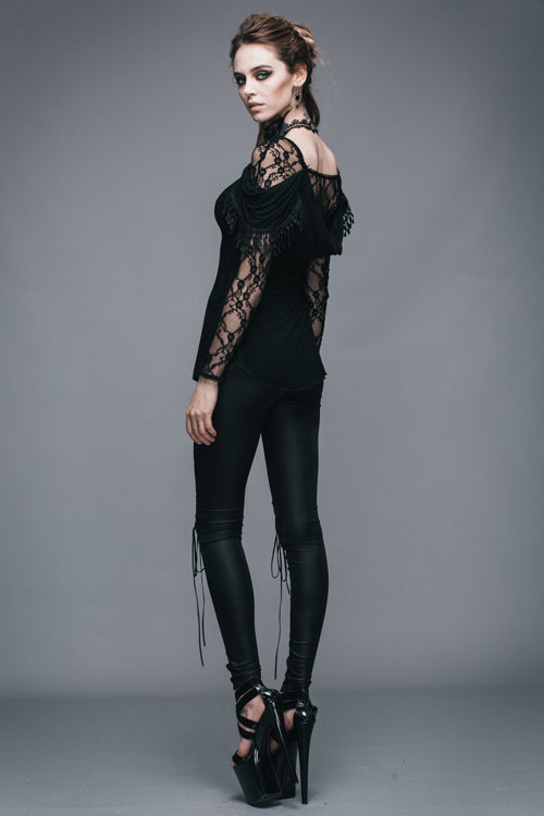 Black Rose Lace Long Sleeves Modal Womens Gothic T-Shirt