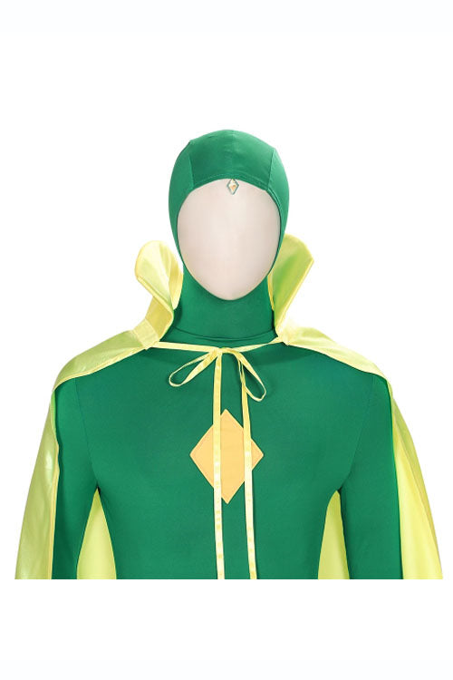 Wanda Vision Vision Green Bodysuit Yellow Cloak Halloween Cosplay Costume Full Set