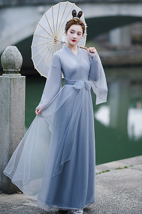 Grey Chinese Ancient Style Party Sweet Hanfu Dress