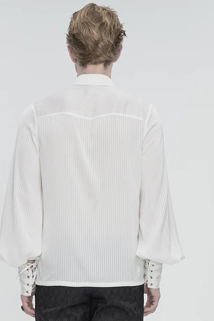 White Puff Sleeved Ruffled Lace Splice Men's Gothic Shirt