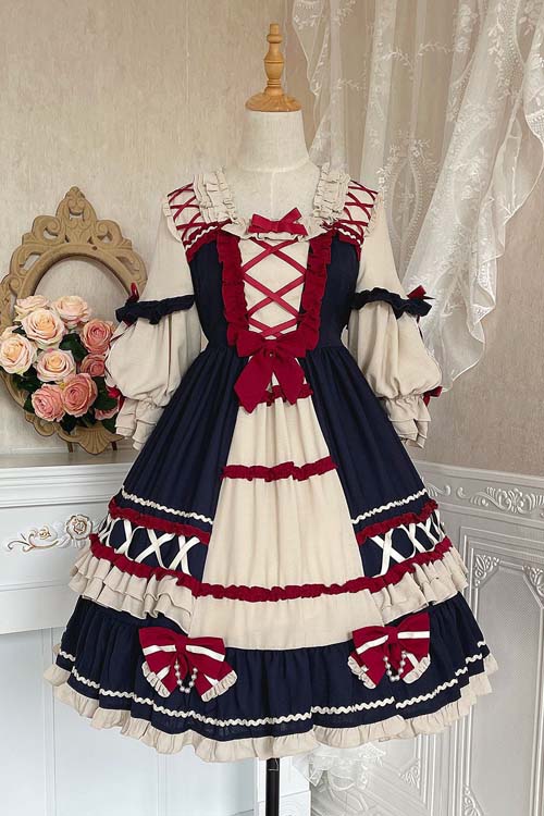 Square Neck Long Sleeve Ruffled Sweet Lolita OP Dress