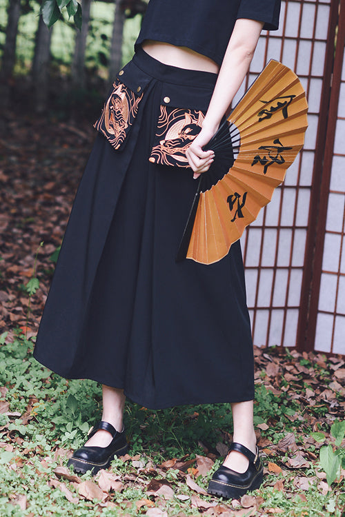 Black Mysterious Demons Embroidered Ouji Lolita Wide Leg Trousers