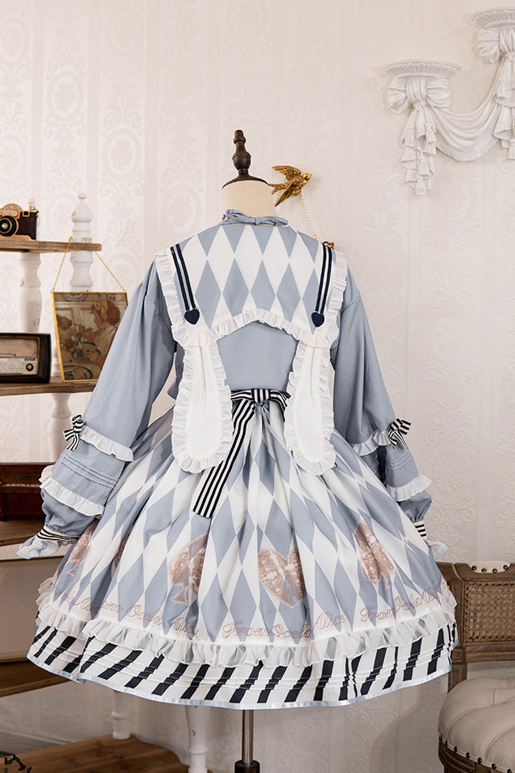 Light Blue Heart Print Bowknot Sweet Princess Alice Lolita Jsk Dress