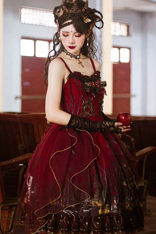 Red Rotten Forest Chiffon Gothic Lolita JSK Dress
