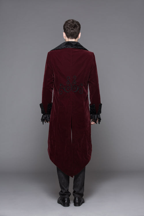 Red Party Fake Two Pieces Velvet Mens Gothic Long Coat