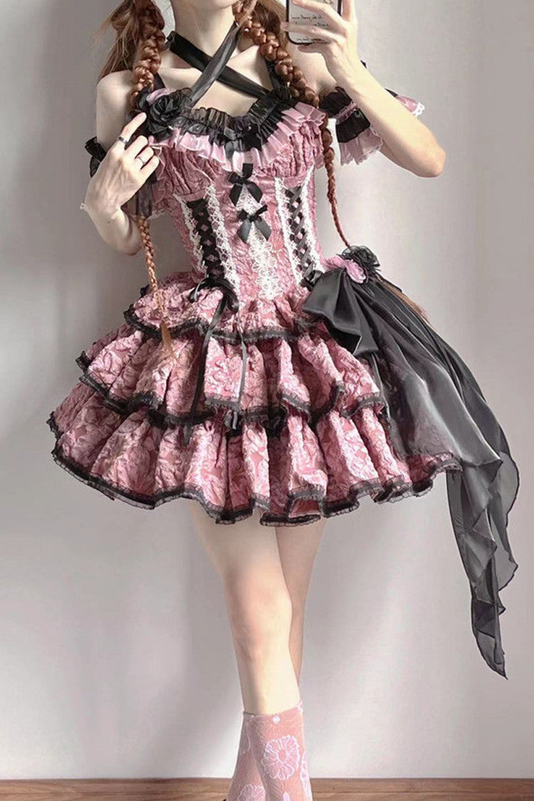 Pink Medea Kiss Short Sleeves Gothic Lolita JSK Tiered Dress