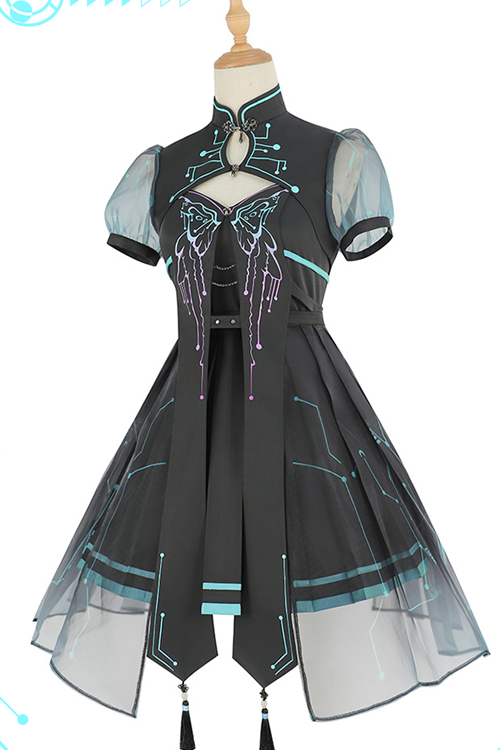 Black Sense Of Technology Butterfly Ember High Waisted Gothic Lolita JSK Dress Full Set